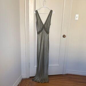 VRG GRL Satin Olive Green Slip Dress